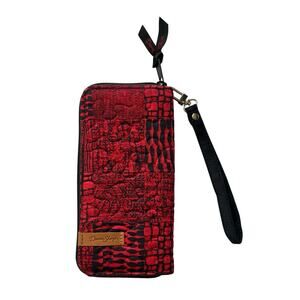 Donna Sharp Wallet Raleigh Red Black Wristlet Full Zip Around CC Slot Zip Coin